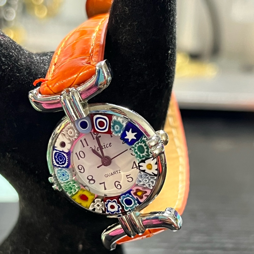 Genuine leather vetro di murano millefori Venice watch